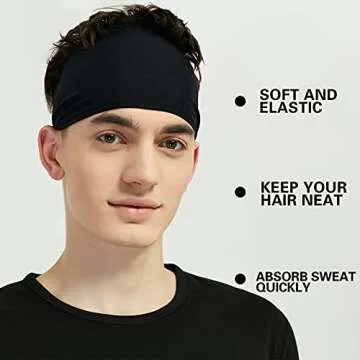 Pilamor Sports Headbands for Men (5 Pack),Moisture Wicking Workout Headband,Sweatband Running,Cyclin...