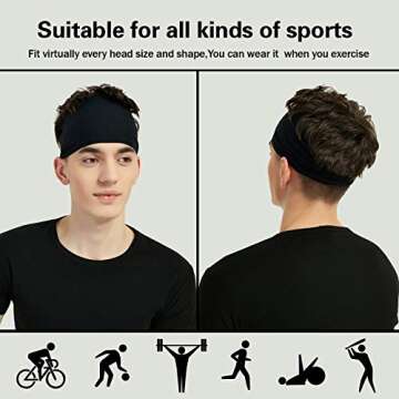 Pilamor Sports Headbands for Men (5 Pack),Moisture Wicking Workout Headband,Sweatband Running,Cycling,Football,Yoga,Hairband Women and Men(black5)
