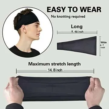 Pilamor Sports Headbands for Men (5 Pack),Moisture Wicking Workout Headband,Sweatband Running,Cycling,Football,Yoga,Hairband Women and Men(black5)