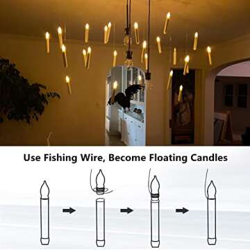 Raycare 12 Pcs LED Flameless Taper Candles, NO Remote, Hanging Floating Candles, Battery Operated Candlesticks with Warm Flickering Light, 6.5 inches Fake Candles for Halloween Party Christmas Decors