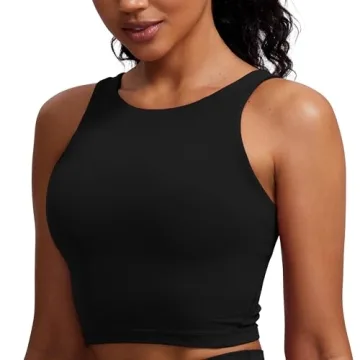 CRZ YOGA Butterluxe Women's High Neck Longline Sports Bra - Chic Yoga Comfort in Black