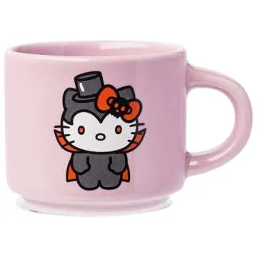 Silver Buffalo Sanrio Hello Kitty Halloween 4 Pack Stackable Ceramic Mug Set With Storage Rack, 3 Ounces