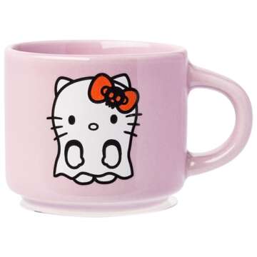 Silver Buffalo Sanrio Hello Kitty Halloween 4 Pack Stackable Ceramic Mug Set With Storage Rack, 3 Ounces