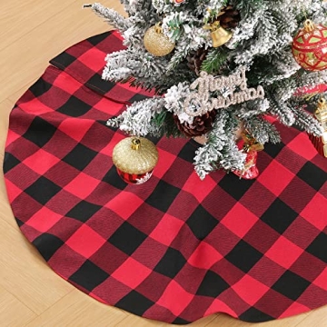 Red Black Buffalo Plaid Tree Skirt - 24 Inch Cotton for Christmas
