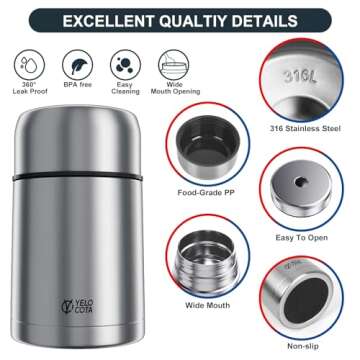 Food Jar for Hot Food,27Oz Vacuum Insulated Stainless Steel Lunch Food Containers, Wide Mouth Soup Flask for Hot Food, Leak Proof Fod Jar for School Office Travel