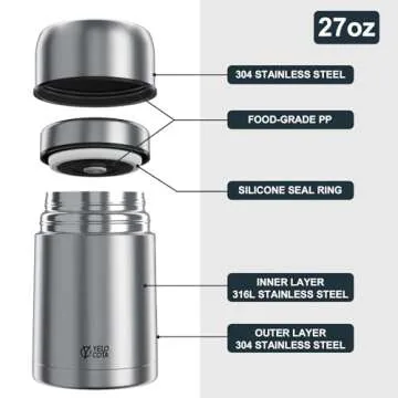 Food Jar for Hot Food,27Oz Vacuum Insulated Stainless Steel Lunch Food Containers, Wide Mouth Soup Flask for Hot Food, Leak Proof Fod Jar for School Office Travel