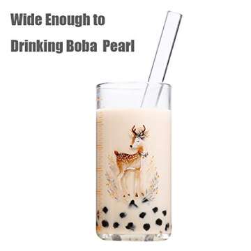 ALINK Reusable Glass Boba Straws, 14mm Extra Wide Clear Smoothie Straws for Bubble Tea, Pack of 4 with 1 Case and 2 Brush