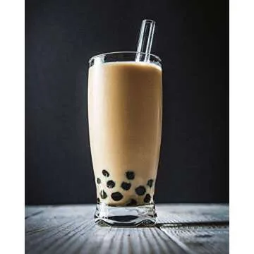 ALINK Reusable Glass Boba Straws, 14mm Extra Wide Clear Smoothie Straws for Bubble Tea, Pack of 4 with 1 Case and 2 Brush