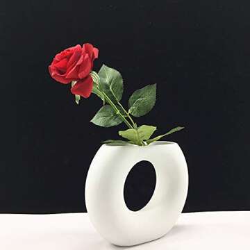 Anding White Ceramic Vase - Matte Design - Round Modern Vase Ideal Gift Vase for Friends, Family, Wedding, Table Vase, Perfect Home Decor Vase (LY416-E)