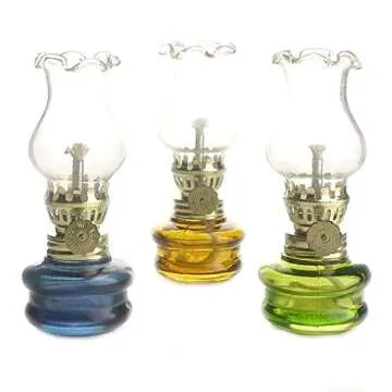 4" Tall Antique Glass Kerosene Oil Lamp Lantern Set