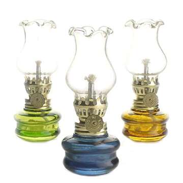 4" Tall Antique Glass Kerosene Oil Lamp Lantern Set