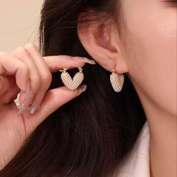 KesaPlan Pearl Hoop Earrings for Women 14K Gold Plated Hypoallergenic Pearl Earrings Lightweight Sma...