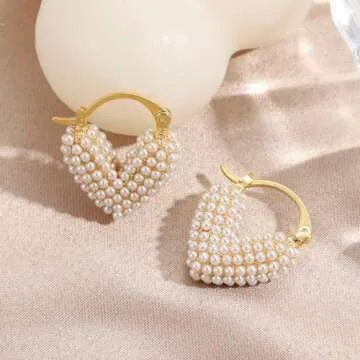 KesaPlan Pearl Hoop Earrings for Women 14K Gold Plated Hypoallergenic Pearl Earrings Lightweight Small Hoop Earrings for Wedding Brides