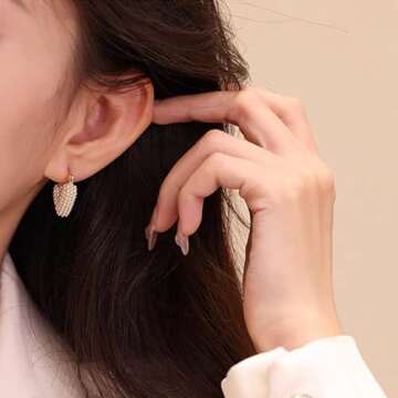 KesaPlan Pearl Hoop Earrings for Women 14K Gold Plated Hypoallergenic Pearl Earrings Lightweight Small Hoop Earrings for Wedding Brides