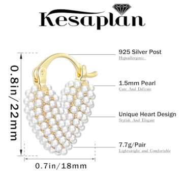 KesaPlan Pearl Hoop Earrings for Women 14K Gold Plated Hypoallergenic Pearl Earrings Lightweight Small Hoop Earrings for Wedding Brides