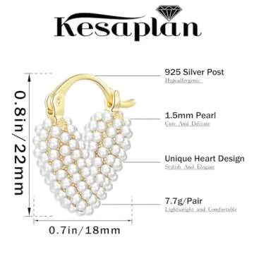 KesaPlan Pearl Hoop Earrings for Women 14K Gold Plated Hypoallergenic Pearl Earrings Lightweight Small Hoop Earrings for Wedding Brides