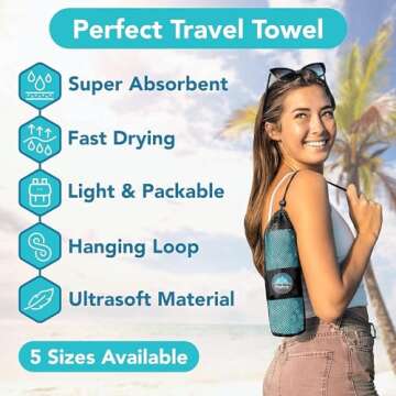 Youphoria Microfiber Travel Towel Fast Drying Lightweight - Quick Dry Towel for Camping, Beach, Back...