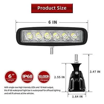 YITAMOTOR 6 Inch 18W Flood LED Light Bar for Vehicles
