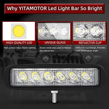 YITAMOTOR 6 Inch 18W Flood LED Light Bar for Vehicles
