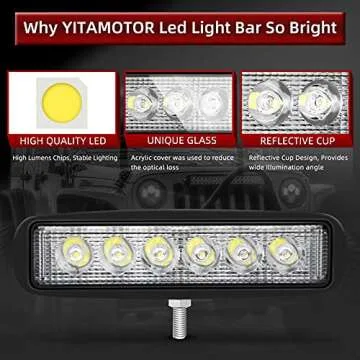 YITAMOTOR 6 Inch 18W Flood LED Light Bar for Vehicles