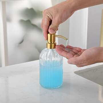Leetcp Gold Glass Soap Dispenser with Rust Proof Metal Pump,16oz Vintage Soap Dispenser,Clear Glass Dish Soap Dispenser for Bathroom,Gold Kitchen Hand Soap Dispenser,Gold Antique Soap Dispenser