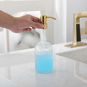 Leetcp Gold Glass Soap Dispenser with Rust Proof Metal Pump,16oz Vintage Soap Dispenser,Clear Glass Dish Soap Dispenser for Bathroom,Gold Kitchen Hand Soap Dispenser,Gold Antique Soap Dispenser