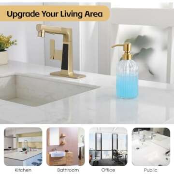 Leetcp Gold Glass Soap Dispenser with Rust Proof Metal Pump,16oz Vintage Soap Dispenser,Clear Glass Dish Soap Dispenser for Bathroom,Gold Kitchen Hand Soap Dispenser,Gold Antique Soap Dispenser