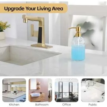 Leetcp Gold Glass Soap Dispenser with Rust Proof Metal Pump,16oz Vintage Soap Dispenser,Clear Glass Dish Soap Dispenser for Bathroom,Gold Kitchen Hand Soap Dispenser,Gold Antique Soap Dispenser