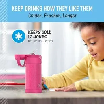 THERMOS FUNTAINER Water Bottle with Straw - 12 Ounce - Kids Stainless Steel Vacuum Insulated Water Bottle with Lid, Pink Glitter