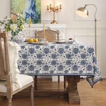 patdrea Designer Blue Tablecloth for Rectangle Tables,Vintage Elegant Linen with Paisley Floral Patt...