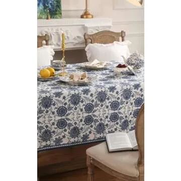 patdrea Designer Blue Tablecloth for Rectangle Tables,Vintage Elegant Linen with Paisley Floral Pattern Tablecloths,Farmhouse Flowers Table Cover Cloth Decor for Kitchen Dining Christmas,55"*71"