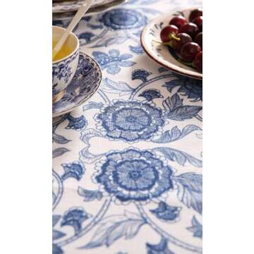 patdrea Designer Blue Tablecloth for Rectangle Tables,Vintage Elegant Linen with Paisley Floral Pattern Tablecloths,Farmhouse Flowers Table Cover Cloth Decor for Kitchen Dining Christmas,55"*71"