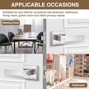 6 Pack Square Door Lever Privacy Door Lock Handleset, Keyless Lockset Door Knobs Interior Door Knobs Storage Room Bathroom Set Reversible Keyless Flat Levers in Satin Nickel