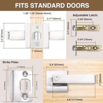 6 Pack Square Door Lever Privacy Door Lock Handleset, Keyless Lockset Door Knobs Interior Door Knobs Storage Room Bathroom Set Reversible Keyless Flat Levers in Satin Nickel
