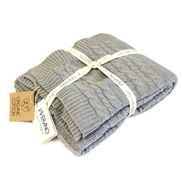 100% Organic Cotton Throw Cable Knit Blanket (50x70in) Super Soft Warm Luxurious Pure All-Season Eco...