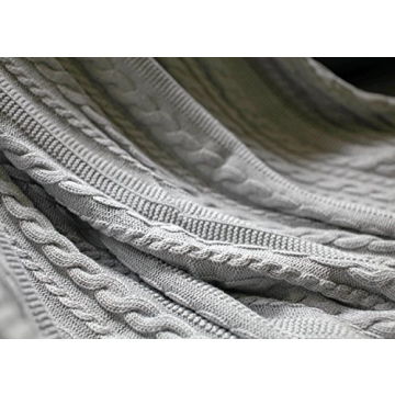 Organic Cotton Cable Knit Throw Blanket Soft Warm Grey