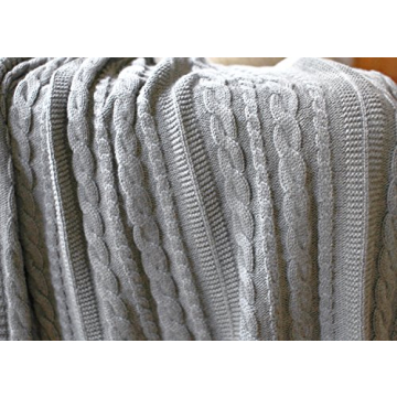 Organic Cotton Cable Knit Throw Blanket Soft Warm Grey