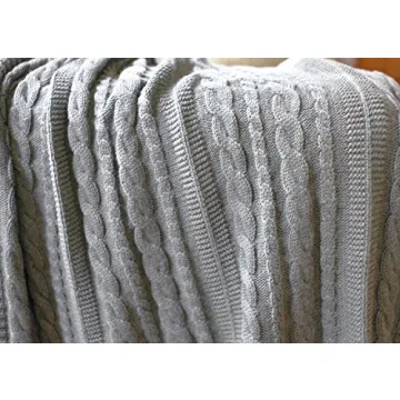 Organic Cotton Cable Knit Throw Blanket Soft Warm Grey