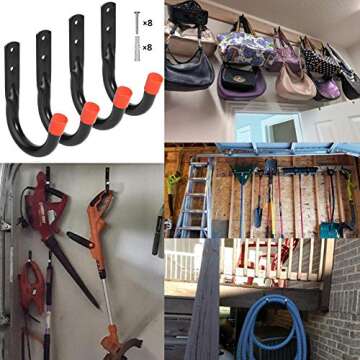 Yisunnan Wall Mount Utility Hooks - Heavy Duty Organizer for Tools (4 Pcs)