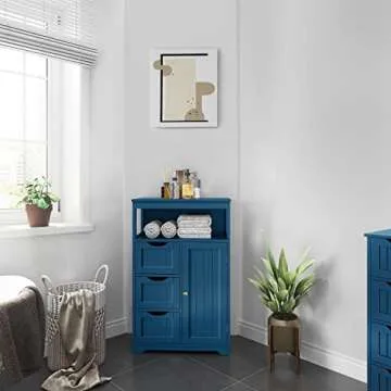 Yaheetech Bathroom Floor Cabinet, Free Standing Wooden Storage Organizer Multiple Tiers Storage Living Room Cabinet, Navy Blue