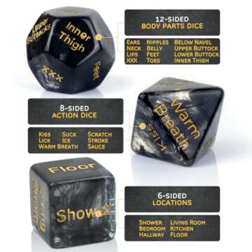Harper & Chance Sex Dice Games for Adults Couples, Date Night Dice, 96 Foreplay Suggestions, 36 Sexual Positions, 6 Location Options = 20,000+ Sexual Scenarios...Black Marble