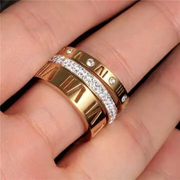 Elegant Roman Numeral Stacking Ring for Women