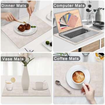 Homaxy Faux Leather Heat Resistant Placemats for Dining Table Set of 6, Waterproof Wipeable Washable PU Table Mats, Easy to Clean Anti-Slip Place Mats, 11.8" x 17", Beige