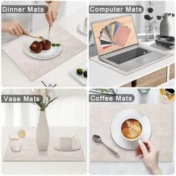 Homaxy Faux Leather Heat Resistant Placemats for Dining Table Set of 6, Waterproof Wipeable Washable PU Table Mats, Easy to Clean Anti-Slip Place Mats, 11.8" x 17", Beige