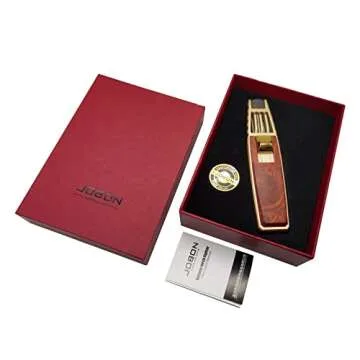JOBON Solar Beam Torch, Adjustable Flame Butane Refillable Culinary Cooking Lighter for Baking Creme Brûlée Kitchen BBQ Camping - No Gas Included (Gold with Red)