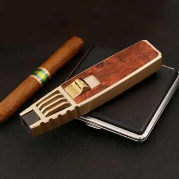 JOBON Solar Beam Torch, Adjustable Flame Butane Refillable Culinary Cooking Lighter for Baking Creme Brûlée Kitchen BBQ Camping - No Gas Included (Gold with Red)