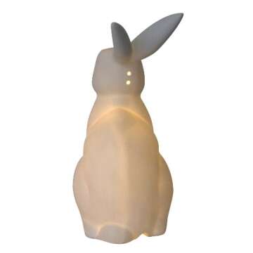 Simple Designs LT3058-WHT White Porcelain Animal Shaped Table Lamp, Bunny Rabbit