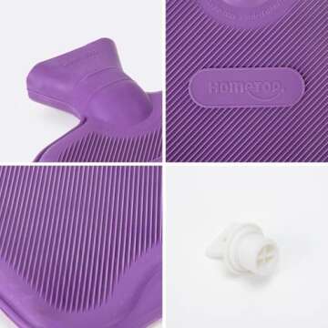 HomeTop Premium Classic Rubber Hot or Cold Water Bottle with Cute Stuffed Animal Cover (2 Liter, Purple)