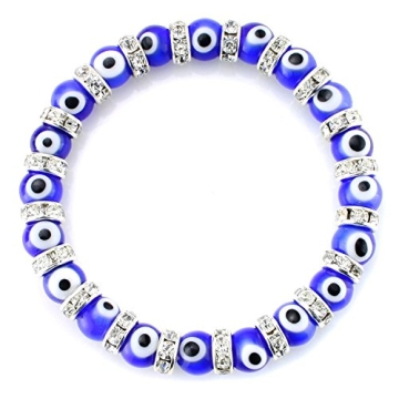 JEWELRIESHOP Turkish Evil Eye Bracelet Murano Glass Beads Beaded Clear Crystal Spacer Bracelet for W...