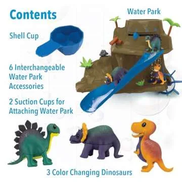 MindWare Dinosaur Color Splash Water Park Bathtub Playset - Interactive Bath Toys with Color Changing Dinosaur Figures - Gift for 3 Year Olds and Up